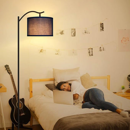Montage Mid Century Arched Floor Lamp - Tall Modern Standing Lamp with Blue Linen Shade, E26 Socket, Footswitch for Living Room, Bedrooms, Office, Corner