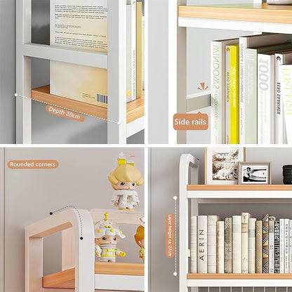Desktop Hutch Bookshelf, 2-Tier Metal Desk Shelf with Grid Panel, Wooden Desktop Display Rack for Computer Monitor, Countertop Storage Organizer for Office Home Dorm (White)