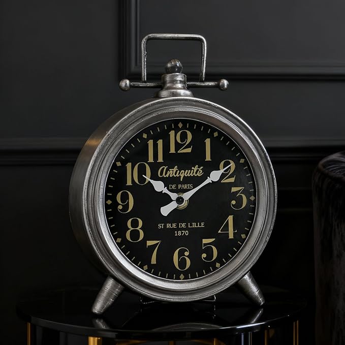 Vintage Metal Mantel Clock, Modern Farmhouse Table Clock For Living Room, Bedroom, Or Shelf Decor Frence Desk Clock Silent Quartz Movement, Classic Home & Office Decor, Ideal Gift For Retro Lovers