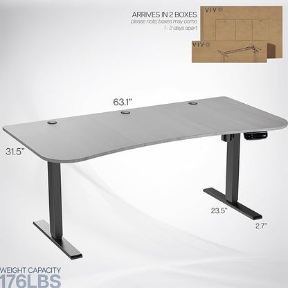 VIVO Electric 63 x 32 in Standing Desk, Touch Screen Adjustment, 220 lb Frame Support, 2E Series, Dark Gray Top Black Frame, DESK-KIT-2EBG
