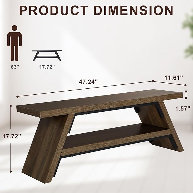 2-Tier Shoe Bench,Solid Wood Shoe Storage Bench,Modern Narrow Bench for Entryway, Kitchen, Bedroom, Dining（Brown）