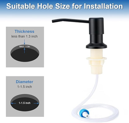 Husfunov Soap Dispenser for Kitchen Sink, Built in Sink Soap Dispenser (Matte Black), Countertop Dish Soap Dispenser Stainless Steel Pump with 47" Extension Tube kit, No Need to Frequent Refills