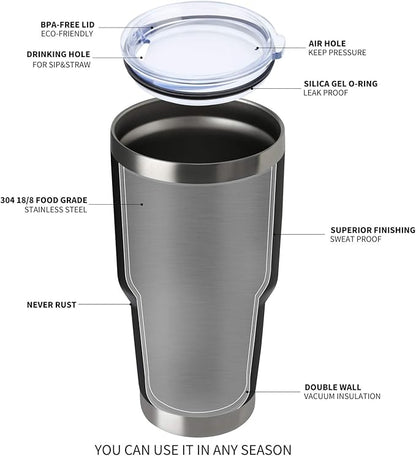 MEWAY 30oz Insulated Tumbler With Lids and Straws,Stainless Steel Double Vacuum Coffee Tumbler Cup, Brush, Durable Powder Coated Coffee Cup for Cold & Hot Drinks, Office, Travel(mixture,8 PACK)