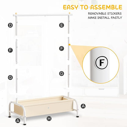 MISSLO Kids Clothing Rack with Basket Small Dress Up Storage Short Toddler Dress Up Rack Kids Closet for Baby Clothes, White