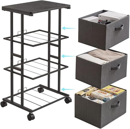 MAX Houser Dresser Tower with 3 Drawers for Bedroom, Fabric Storage Organizer Unit, Chest of Drawers with with WoodTop, Small Vertical Storage for Guest Room, Closet, Entryway(Grey)