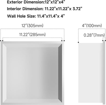 Shower Niche No Tile Needed, 12 x 12 White Shower Niche Insert Tile Ready, Recessed for Shower Wall Bathroom Storage Over Mount Installation