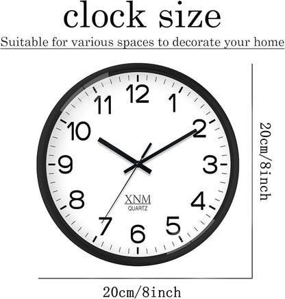 XNM 2 Pack Black Wall Clock 8 Inch Small Classic Wall Clocks Battery Operated Modern Minimalist Wall Clock for Living Room Bedroom Silent Non Ticking
