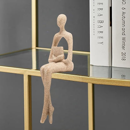Gold Home Decor Thinker Statue Accents, Set of 3 Thinker Sculptures Office Decor Modern Abstract Resin Decoration on Shelf Table Desk for Living Room Office Bedroom (Large Sandstone)
