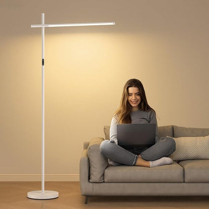 LED Corner Floor Lamp, 360°Rotating Head, Super Bright 1800LM Dimmable Minimalist Floor Lamps with Remote Control,3000K-6000K Modern Corner Light,67" Tall Standing Lamp for Living Room,Office - White