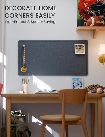 Fluxynara Bulletin Board, 35" x 17.5" Cork Board Alternative with 12 Safe Removable Adhesive Tabs, Foldable Felt Pin Board for Home Office, Classroom, Bedroom,Entryway for Walls— Navy Blue