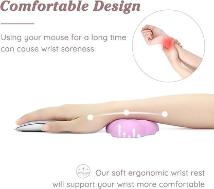 Cloud Wrist Rest Cushion for Mouse Ergonomic Soft PU Leather Memory Foam Wrist Pain Relief Mouse Wrist Support Pad with Anti-Skid Base for Office School Home Laptop & Computer Mouse (Pink)