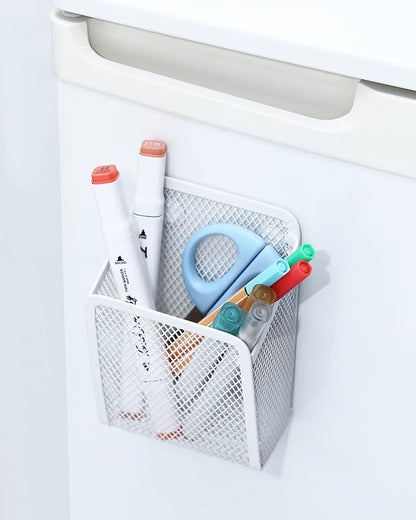 Magnetic Pencil Holder,Mesh Stainless Steel Pen Basket, Metal Writing Utensil Storage Organizer for Whiteboard,Blackboard,Kitchen, Locker, Home, or Office