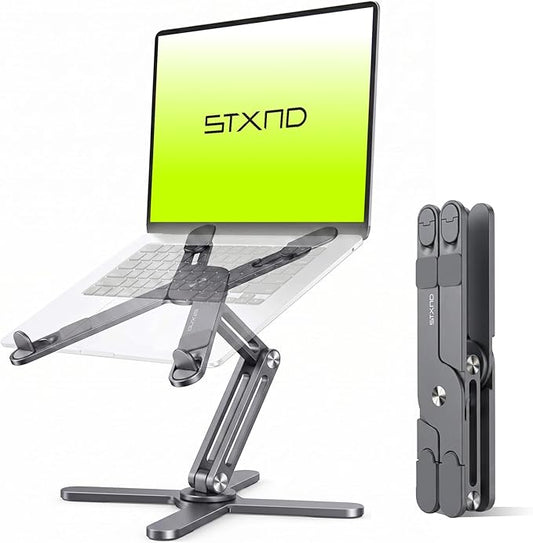 Model-X 2.0 Laptop Stand, Laptop Stand for Desk Adjustable Height, 360 Rotating Laptop Riser Aluminum Portable Foldable Computer Stand for MacBook Pro Air 10–17 inches (Royal Gray)