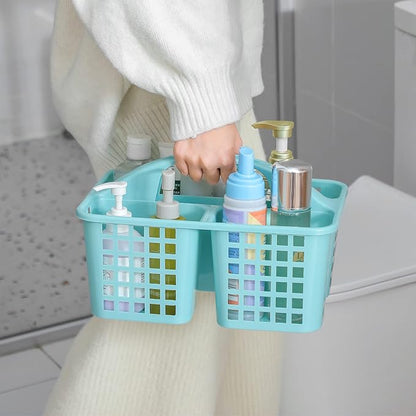 Portable Shower Caddy Basket with Compartments Cleaning Supplies Organizer with Handle Plastic Storage Divided Tool Bin for Bathroom, Bedroom, Kitchen, College Dorm, Garden, Under Sink, Light Blue
