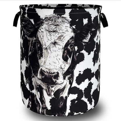 Personalize Black White Cow Laundry Basket Oxford Cloth Foldable Animal Laundry Hamper With Handle Portable Clothes Storage Organizer Basket 18.9x16.5Inch Laundry Bag For Laundry Room/Bedroom/Bathroom