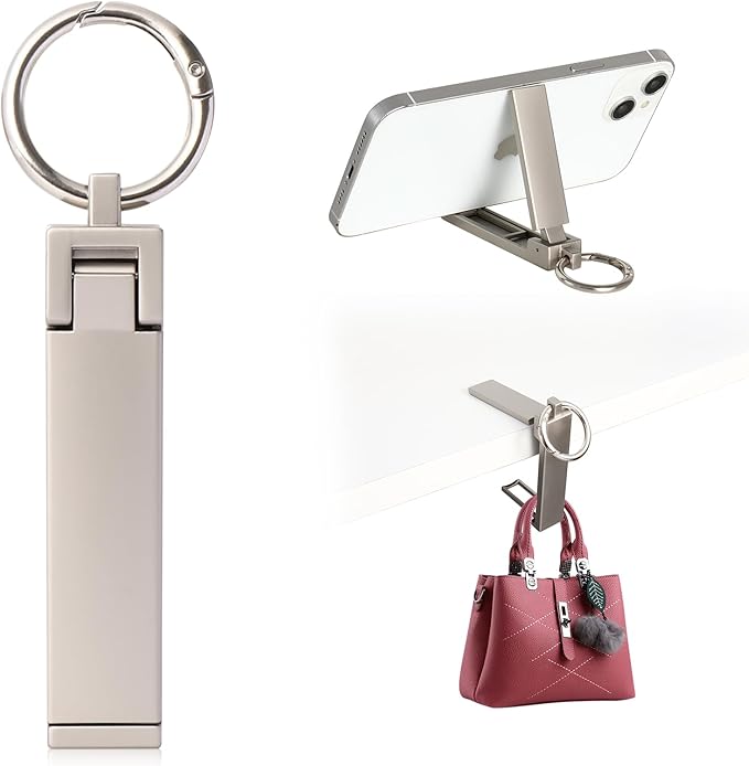 Purse Hook for Table Desk Folding Handbag Holder Mobile Phone Stand Holder for Women Men (New Upgrade-Platinum)