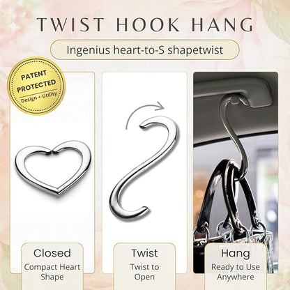 FafaConcepts Heart Shape Platinum Purse Hook Hanger, Charm – Ultra-Lightweight Heavy duty S Hook for Cafes, Work & Travel | Holds Up to 30 lbs | Christmas Gift, Bag Holder, Stocking Stuffers for Women