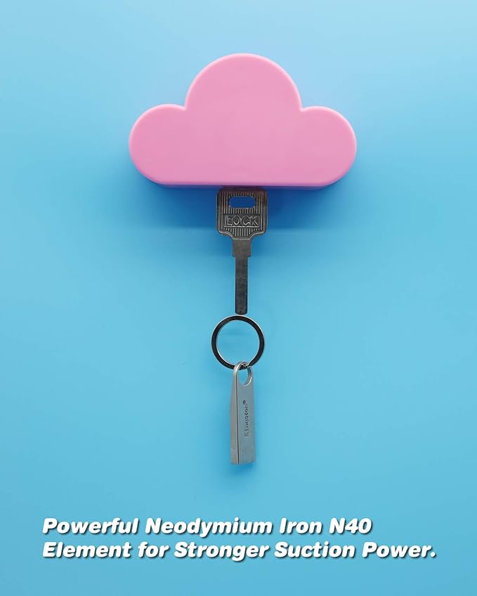 Meyerascal Pink Cloud Magnetic Key Holder for Wall, Strong Magnetic to Securely Hang Multiple Keys and Keychain, Novelty Cute Home Decorations, Easy to Install and Convenient to Use. (Pink)