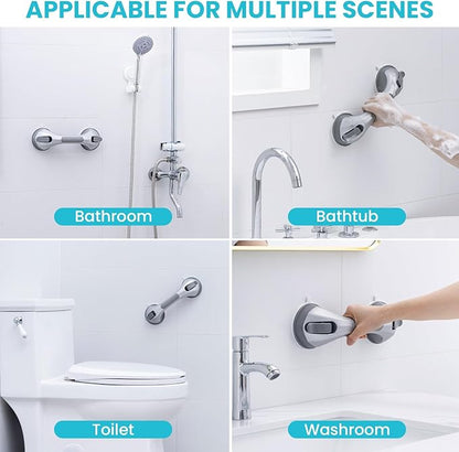 TAILI Shower Handles for Elderly Suction, 2 Pack 12 Inch Shower Grab Bars for Seniors, Grab Bars for Bathtubs and Showers, No Drilling Removable Safety Shower Grip, Silver