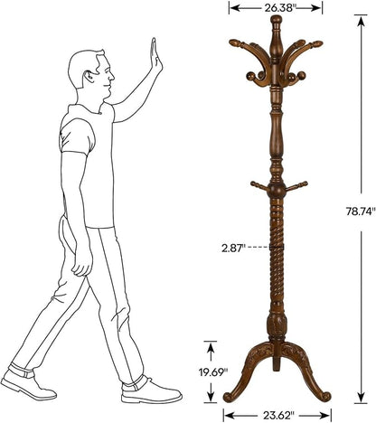 Bekrvio Freestanding Coat Rack Stand with 8 Hooks, 79" | Premium Ash Wood, Heavy Duty Standing Coat Hanger for Entryway, Hallway, Bedroom, Office, Apartment; Hangs Coats, Hats, Bags