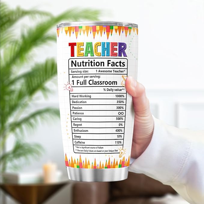Teacher Appreciation Gift for Women, Rainbow Design Insulated 20oz Stainless Steel Tumbler, Thoughtful Thank You Travel Cup for Daycare, Preschool, Back to School