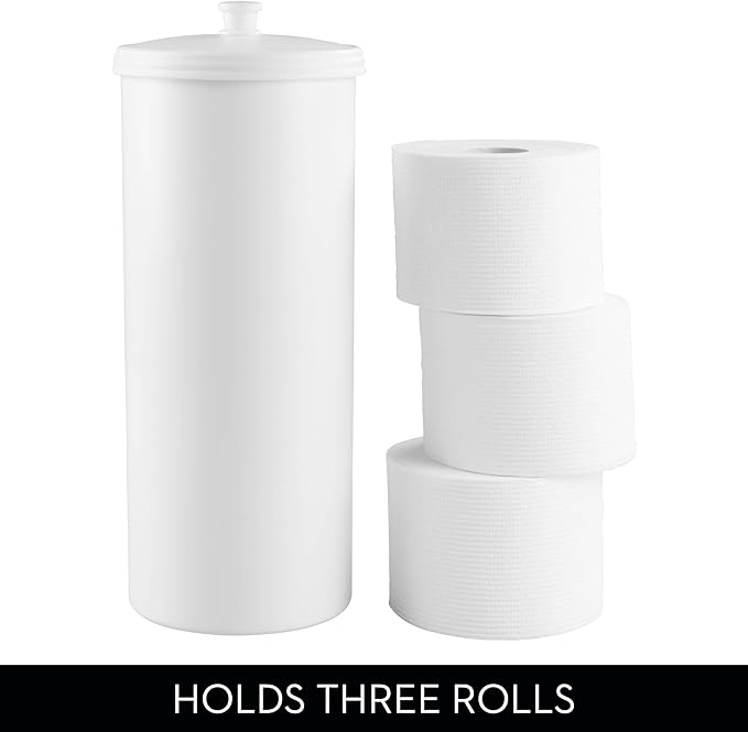 iDesign Freestanding Bathroom Toilet Paper Storage Holder, 2-Pack, White | With Lid, Holds 3 Extra Rolls
