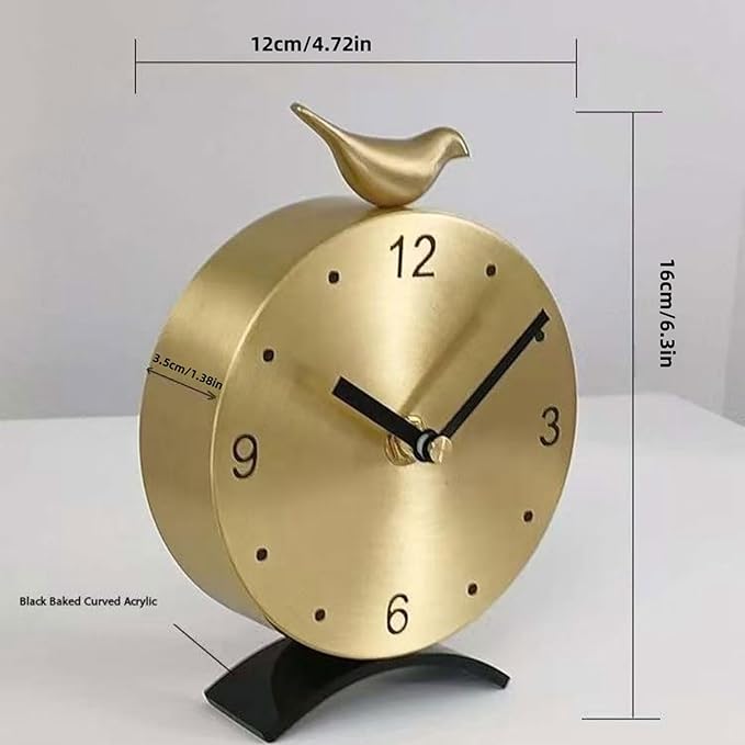 Brass Creative Clock - Silent Non-Ticking Desk Clock, Elegant Home & Office Decorative Clock, Vintage Brass Table Clock, Gift Idea for Housewarming & Birthday