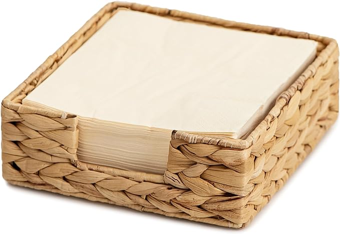 StorageWorks Water Hyacinth Guest Towel Holder for Bathroom, Wicker Napkins Baskets for Dinning Room, Rattan Napkin Holders for Tables, 7 ½"L x 7 ½"W x 2 ¾"H, 1 Pack