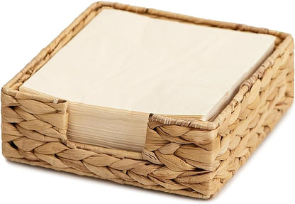 StorageWorks Water Hyacinth Guest Towel Holder for Bathroom, Wicker Napkins Baskets for Dinning Room, Rattan Napkin Holders for Tables, 7 ½"L x 7 ½"W x 2 ¾"H, 1 Pack