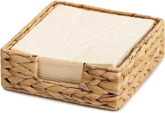 StorageWorks Water Hyacinth Guest Towel Holder for Bathroom, Wicker Napkins Baskets for Dinning Room, Rattan Napkin Holders for Tables, 7 ½"L x 7 ½"W x 2 ¾"H, 1 Pack