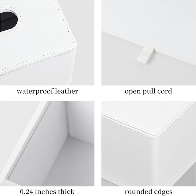 MEIBOOCH PU Leather Tissue Box Cover for 120(3-Ply)/ 160(2-Ply) Count Box of Tissues, Rectangle Tissue Box Holder for Bathroom Bedroom Living Room Office (Cream-White)