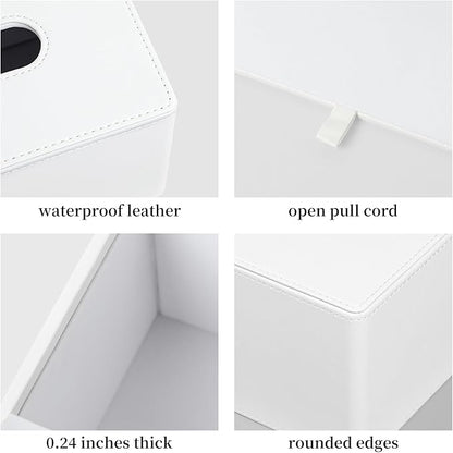 MEIBOOCH PU Leather Tissue Box Cover for 120(3-Ply)/ 160(2-Ply) Count Box of Tissues, Rectangle Tissue Box Holder for Bathroom Bedroom Living Room Office (Cream-White)