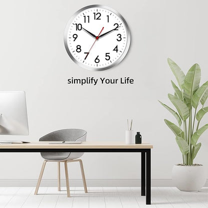 AKCISOT Wall Clock 14 Inch Large Silent Wall Clocks Battery Operated, Silver Modern Non-Ticking Clock Decorative for Living Room,Kitchen,Bathroom,Bedroom,Office,Home,Classroom,School