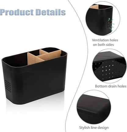 Toothbrush Holders for Bathrooms, Electric Tooth Brush Holder with Bamboo Dividers Kids Toothbrush and Toothpaste Organizer for Bathroom Countertop Accessories Storage, 4 Slots, Black