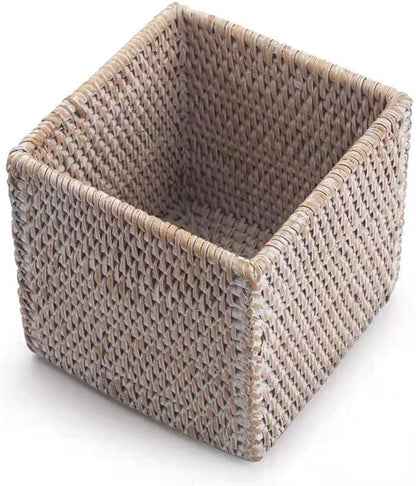 2 Pack Rattan Tissue Box Cover Square, Hand Woven Wicker Tissue Holder, 5.5 x 5.5 X 5.7 inch, Whitewash