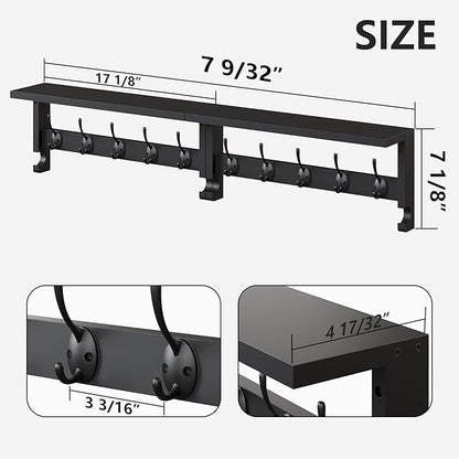 AMBIRD Coat Rack Wall Mount with Shelf, 17.1 Inches Coat Hooks Wall Mounted, Hat Wall Hooks for Hanging in Entryway, Living Room, Bathroom, Bedroom (Black)