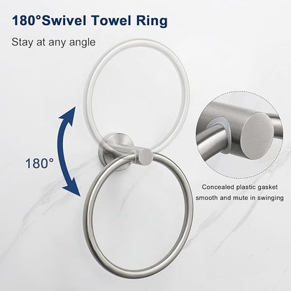 NearMoon Bath Towel Ring, Bathroom Hardware Accessories-Thicken Stainless Steel Hand Towel Holder for Bathroom, Modern Round Towel Hanger Wall Mounted (Brushed Nickel, 5 Pack)