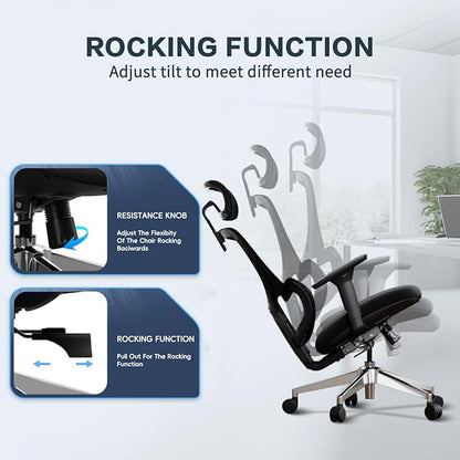 Ergonomic Office Chair Heavy Duty 1600lbs, High Back Desk Chair with 4D Armrests, Dual Back Support, Big & Tall Computer Chair, Sliding Seat, Adjustable Headrest & Lumbar, 135° Reclining (Grey)