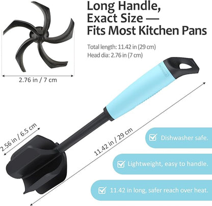 Ourokhome Meat Chopper and Potato Masher, Heat Resistant Nylon Ground Beef Smasher for Hamburger, 5 Curved Blades Nonstick Safe Mixer & Stirrer Practical Kitchen Gadgets, Teal