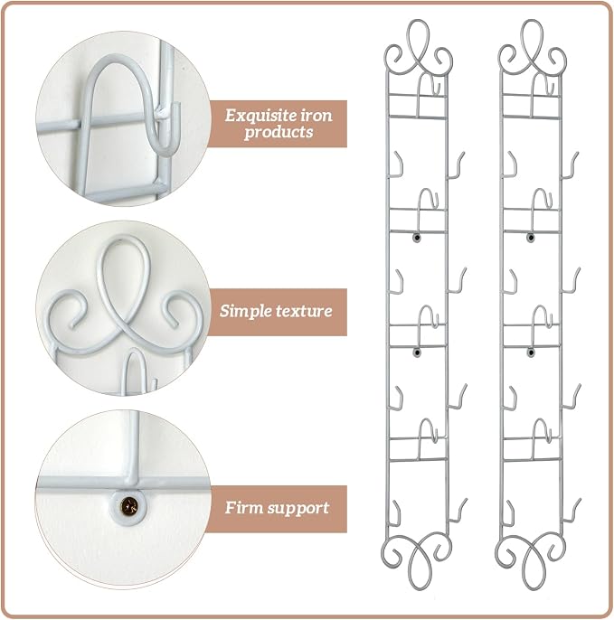 Blulu 4 Pcs Wall Mounted Tea Cup & Saucer Display Rack, 4-tier Metal Mug Holder with Plate Hangers, Decorative Wall Storage for Kitchen, Gift&Coffee Bar Display, 36'' x 5'' (White)