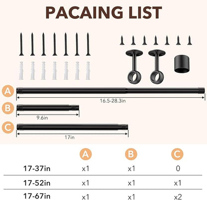 Closet Rod, Closet Rods for Hanging Clothes, 17 to 37 inch Adjustable Ceiling/Wall mounted Closet Hanging Rod, Heavy Duty Clothes Rod Clothing Bar, Closet Poles for Hanging Clothes for Wardrobe