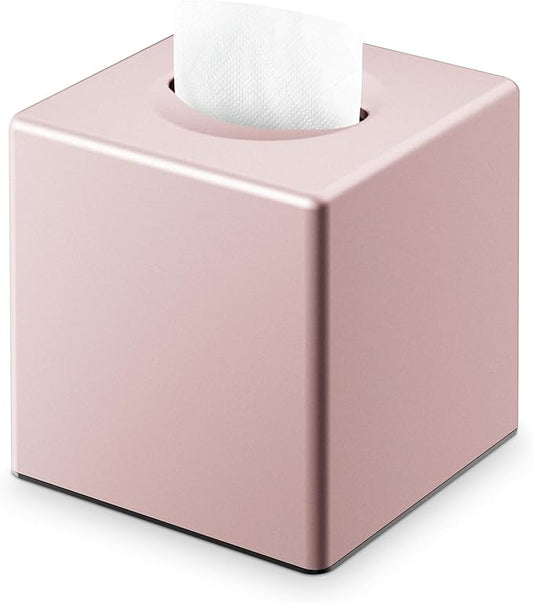 Y-in Hand Tissue Box Cover, Modern Square Facial Storage Tissue Box Holder, Home Accessories for Bathroom Vanity Countertops, Dressers, Night Stand, Parlors and Office - Pink