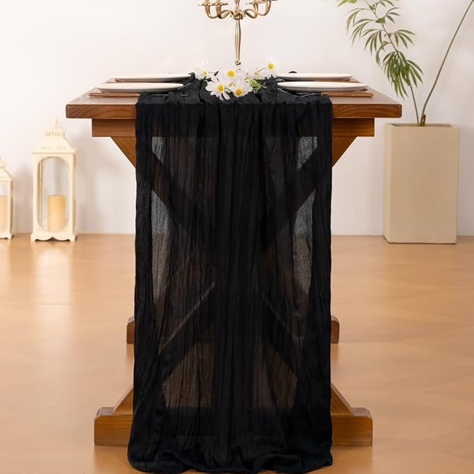 Socomi Black Halloween Table Runner Boho Rustic Gauze Valentine's Day 120 inch 10FT Cheese Cloth Runner for Wedding Party Baby Shower Birthday Home Decor Holiday Decorations