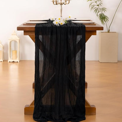 Socomi 3pcs Black New Year Valentine's Day Cheesecloth Table Runner Boho Rustic Gauze 120 inch 10FT Cheese Cloth Runner for Wedding Party Baby Shower Birthday Home Decor Holiday Decorations