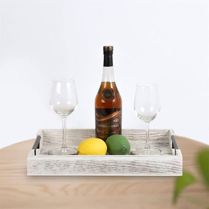 Wooden Serving Ottoman Tray With 4 Coasters, Breakfast Tray With Handles, Home Decor for Living Room, Coffee Table