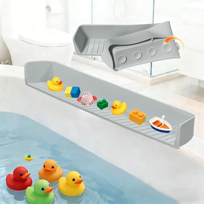 Bathtub Splash Guard for Tub Kids - 31IN Silicone Splash Guard with 11 Strong Suction Cups, Toy Tray Caddy Holder for Tub, Prevent Water Spills in Bathroom, Suitable for Kitchen Sinks and Bathtubs