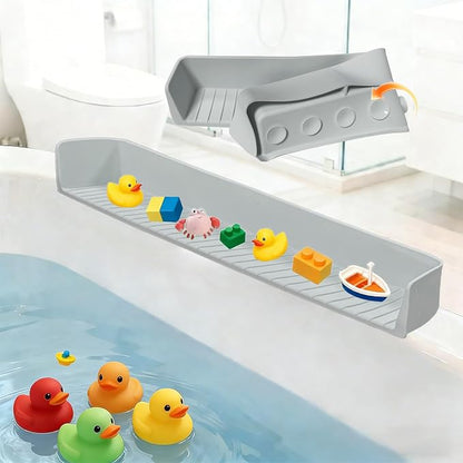 Bathtub Splash Guard for Tub Kids - 31IN Silicone Splash Guard with 11 Strong Suction Cups, Toy Tray Caddy Holder for Tub, Prevent Water Spills in Bathroom, Suitable for Kitchen Sinks and Bathtubs