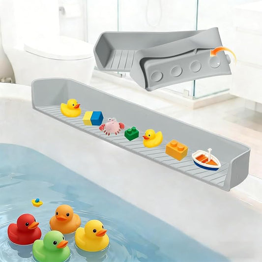 Bathtub Splash Guard for Tub Kids - 31IN Silicone Splash Guard with 11 Strong Suction Cups, Toy Tray Caddy Holder for Tub, Prevent Water Spills in Bathroom, Suitable for Kitchen Sinks and Bathtubs