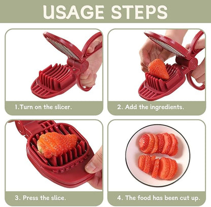 Fruit Slicer, Egg Slicer for Hard Boiled Eggs, Multi-Functional Kitchen Gadget for Strawberry, Banana, Kiwi, Hard Boiled Eggs, Cucumber, Sausage - Rapid & Safe Slicing Tool(COLOR:Red)