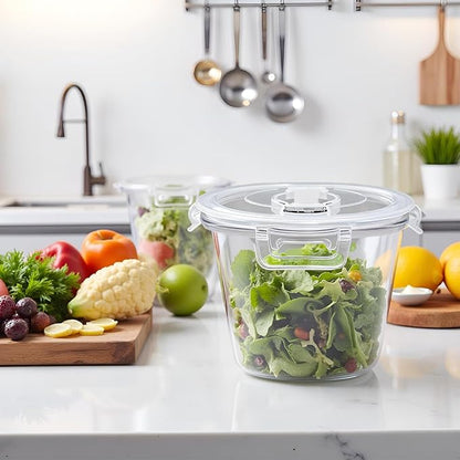 H.JSS WDJS 3 Cup Round Glass Meal Prep Containers with Lids,24oz Glass Food Storage Containers with Spoons, Heat-Resistant BPA-Free for Soup, Leftover, Oven, Dishwasher, Fridge, Freezer Safe (2 Pack)